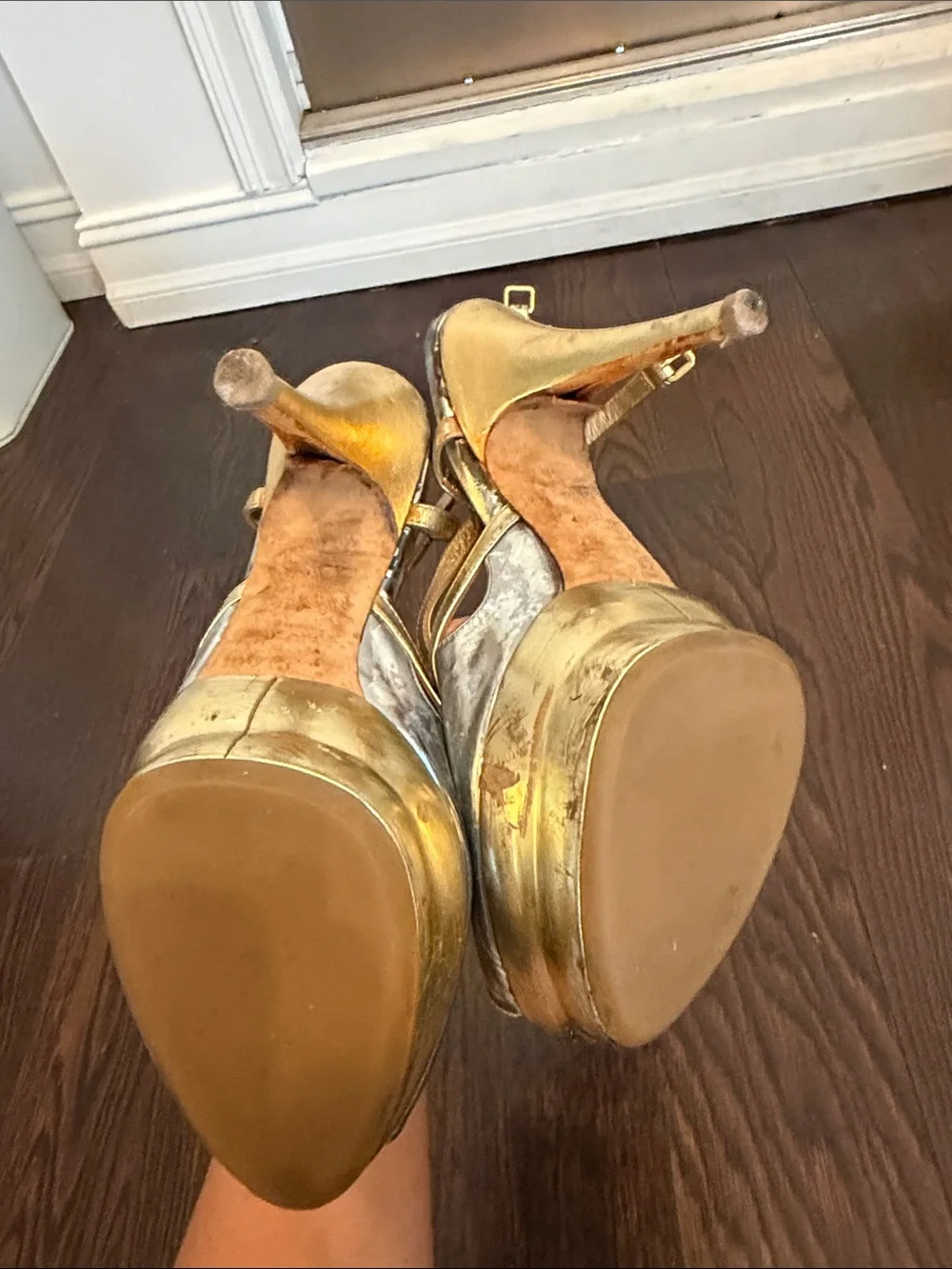 Miu Miu Metallic Peep-Toe Slingback Heels in Gold and Silver